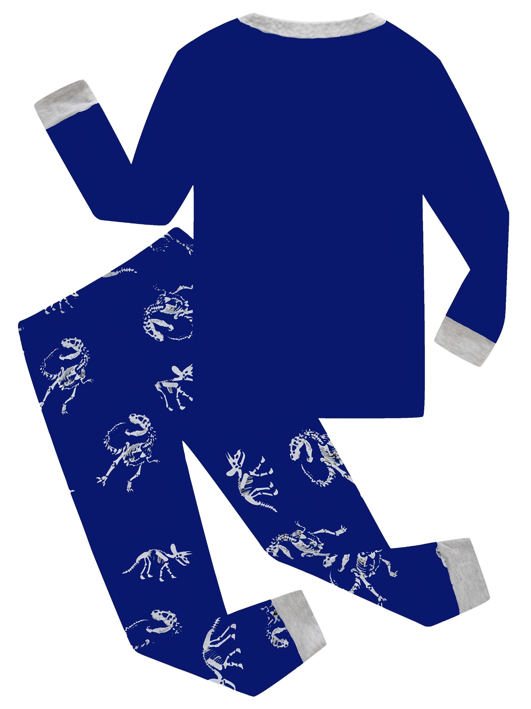 2pcs Dino Skeleton Print Kid's Pajama Set Reflective Pattern Comfy PJ