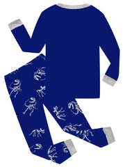2pcs Dino Skeleton Print Kid's Pajama Set Reflective Pattern Comfy PJ