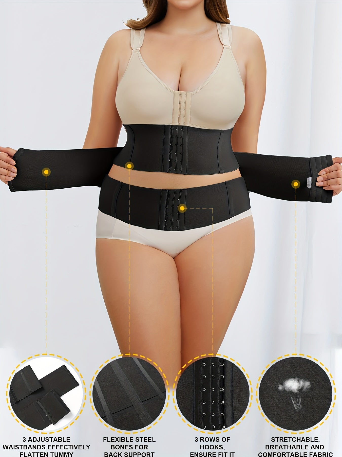 Sports Shapewear Women's Plus Hook & Eye Belly Wrap Tummy Control