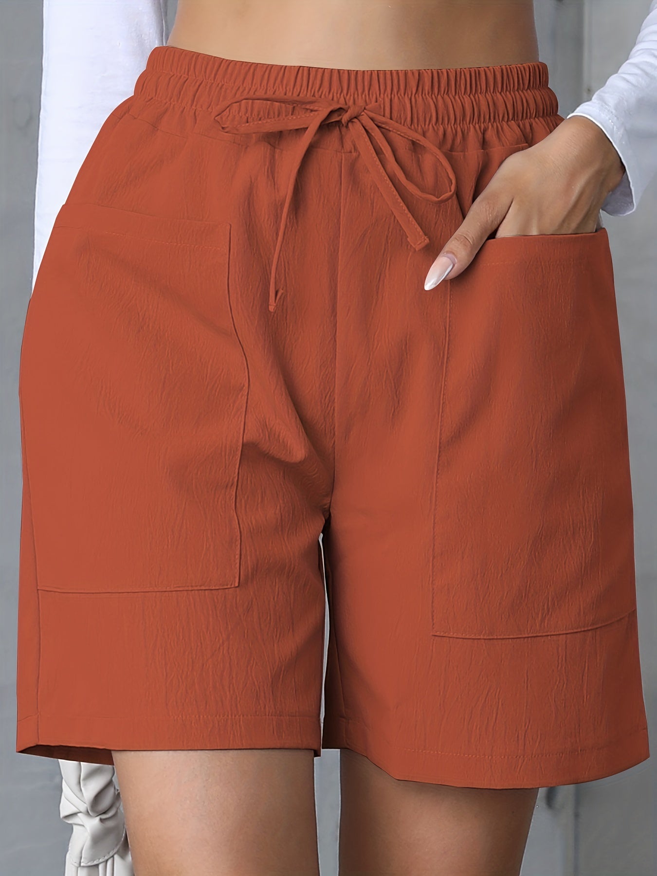 Solid Drawstring Waist Shorts Casual Pocket Shorts for Summer