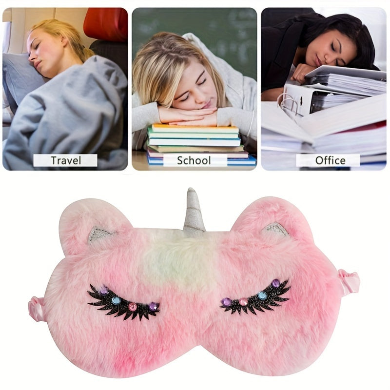 Cartoon Rainbow Horse Blindfold Soft Blackout Plush Eye Mask
