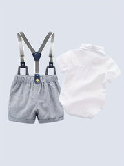 Baby Boys Gentleman Shirt Set With Bow Tie & Suspender Shorts