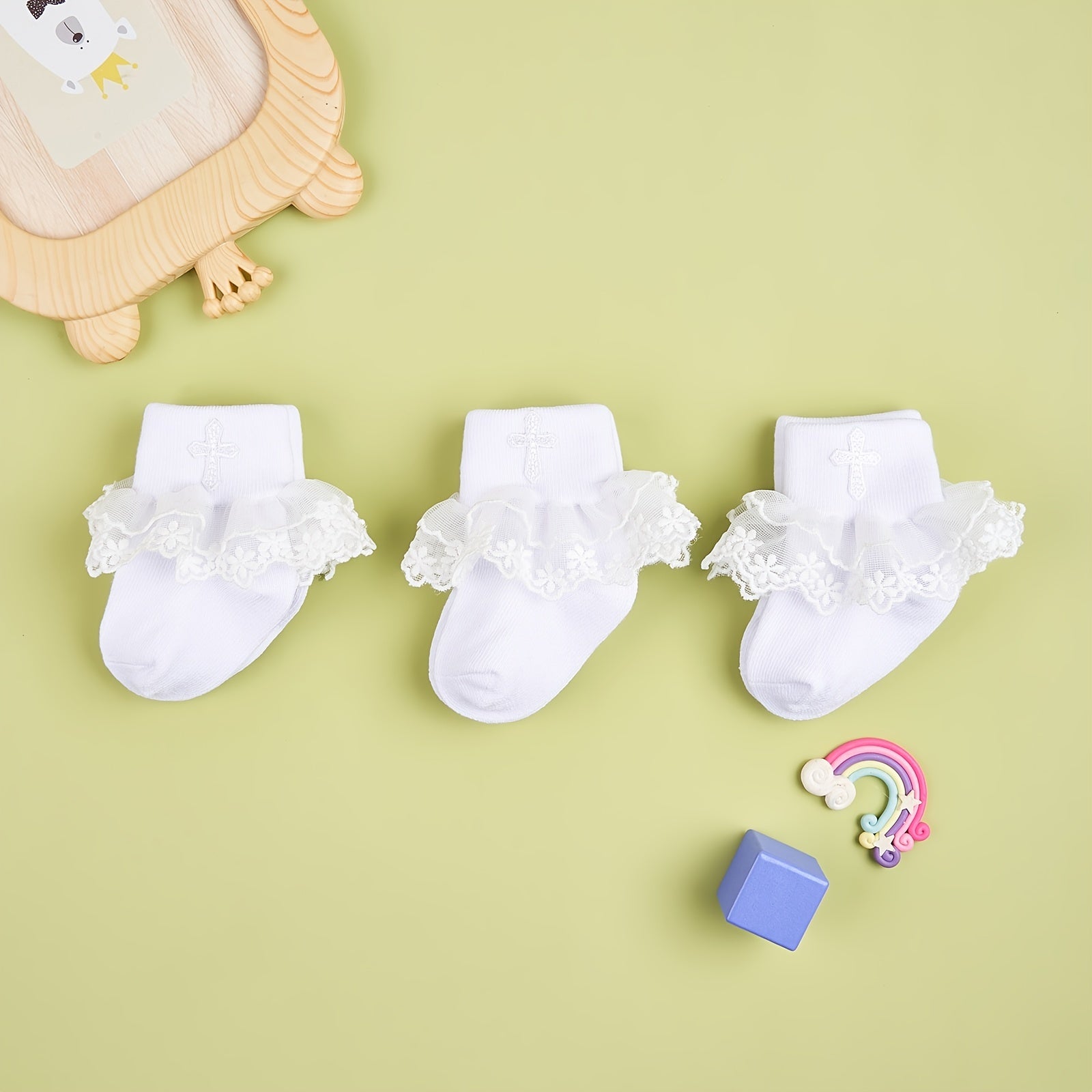 3 Pairs Baby Cross Embroidery Socks for Girls