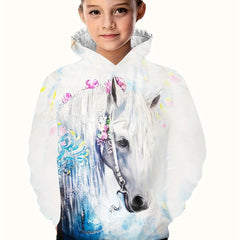 3D Flower Horse Print Hoodie Girls Pullover Spring Fall Gift