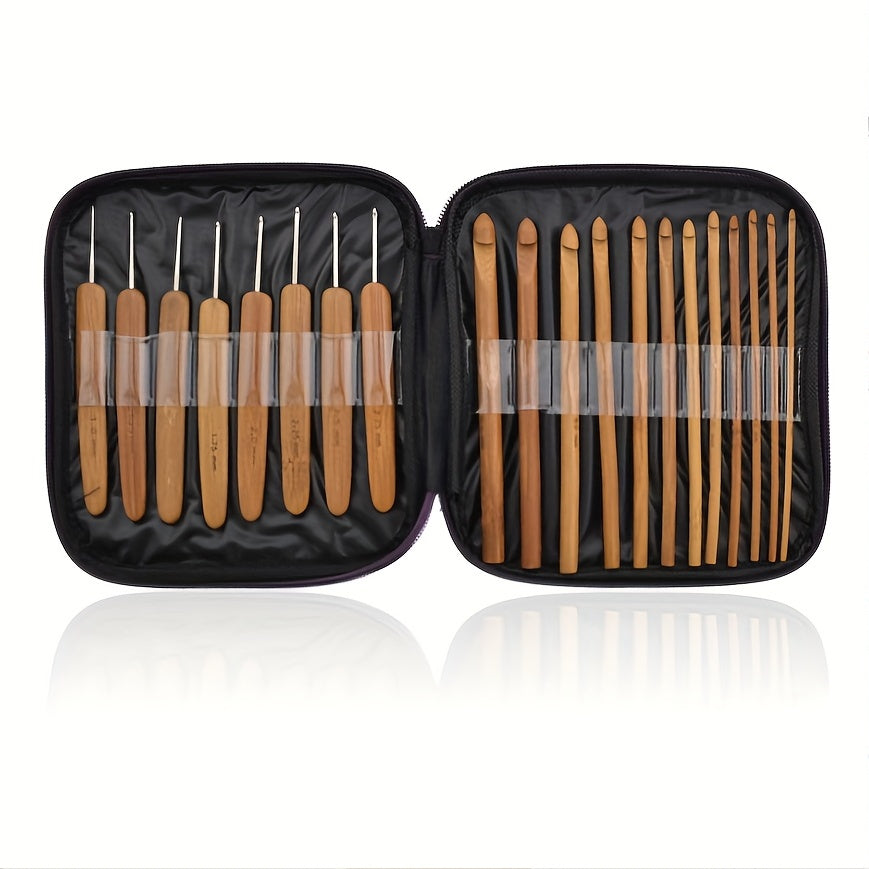 20pcs Set Carbonized Bamboo Handle Round Crochet DIY Wool Thread Weaving Tool