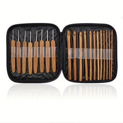 20pcs Set Carbonized Bamboo Handle Round Crochet DIY Wool Thread Weaving Tool