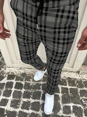 Plaid Slacks Men s Drawstring Trousers Retro Style Stretch Waist