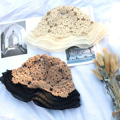Ruffles Lace Bucket Hat Crochet Breathable Beach Sun Hats For Women