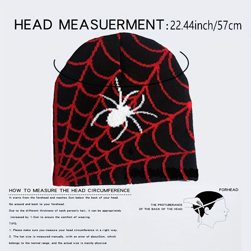 Goth Spider Pattern Beanie Y2K Knitted Beanie Cap Unisex Hip Hop Skull Hat