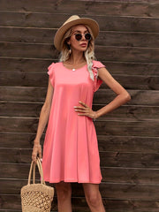 Ruffle Trim Midi Dress with Pockets Women's Clothing
