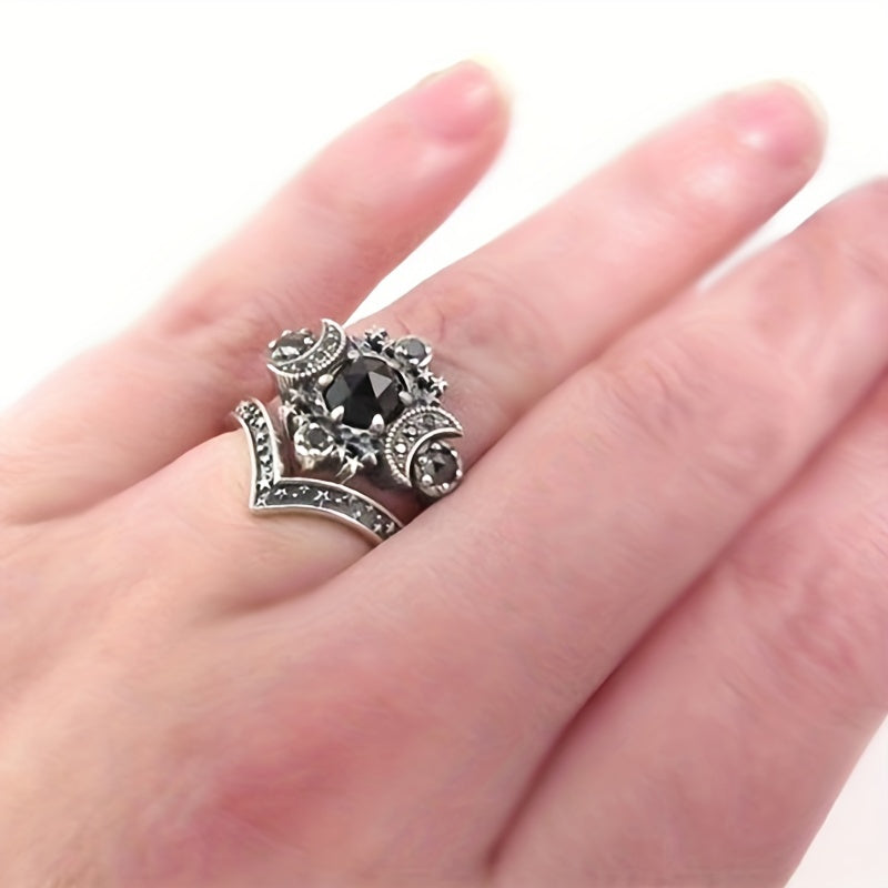 Unisex Gothic Moon Engagement Ring Set Anniversary Gift Jewelry
