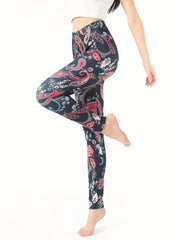 Paisley Print Yoga Tight Pants Stretchy Fitness Leggings