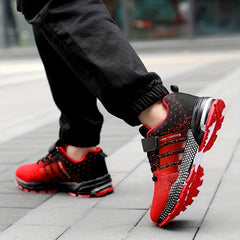 Boy's Red Outdoor Sports Shoes, Puncture Resistant Mesh Sneakers
