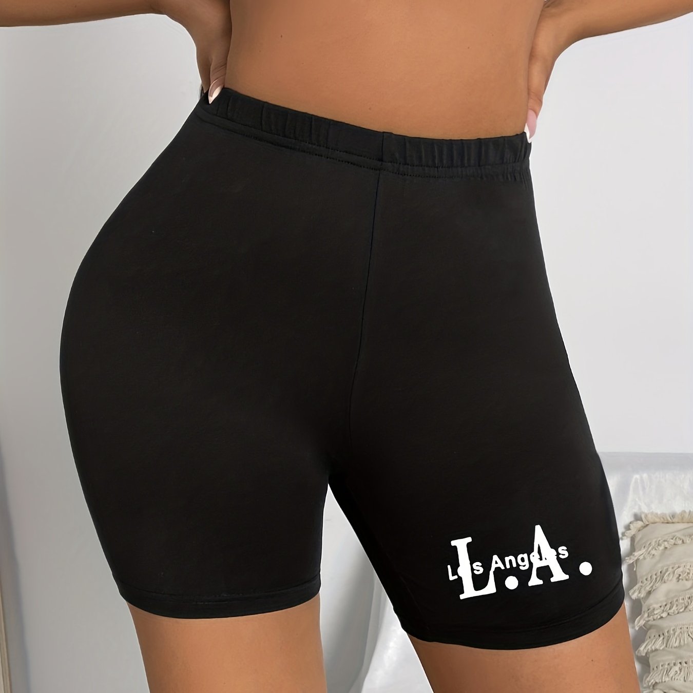 Letter Print Casual Summer Workout Slim Shorts Women's Clothing