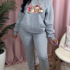 Women's Plus Coffee Print Hoodie & Sweatpants Set