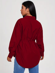 Women's Plus Long Sleeve Casual Blouse with Belt