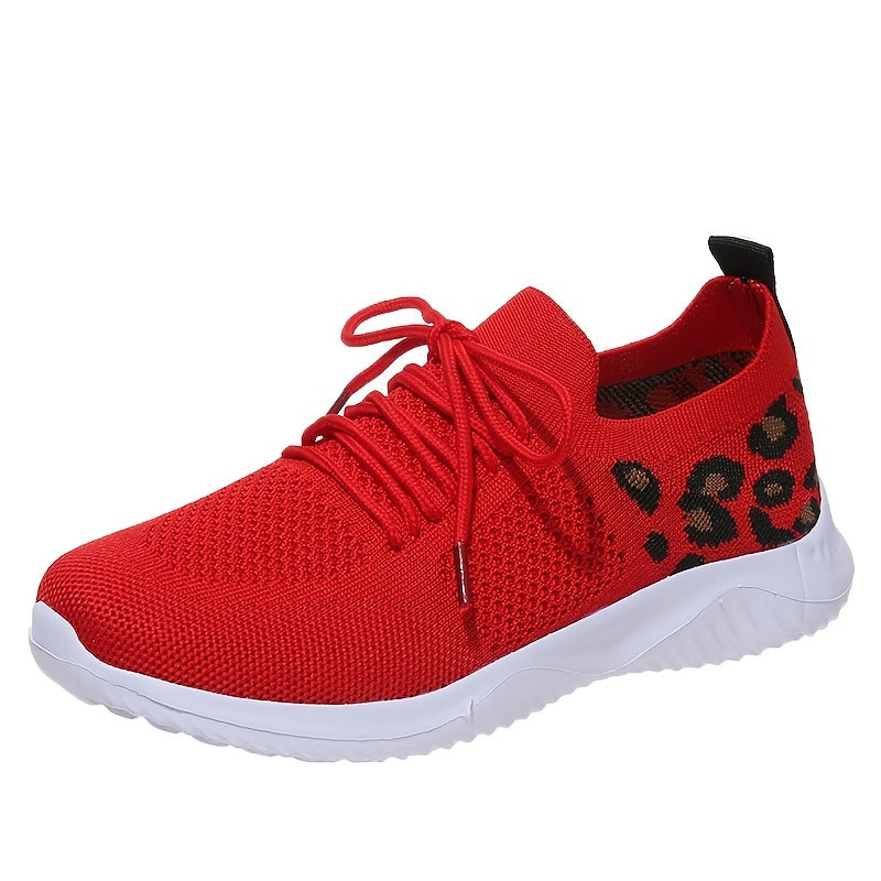 Leopard Pattern Breathable Lace-up Running Shoes Women's Footwear