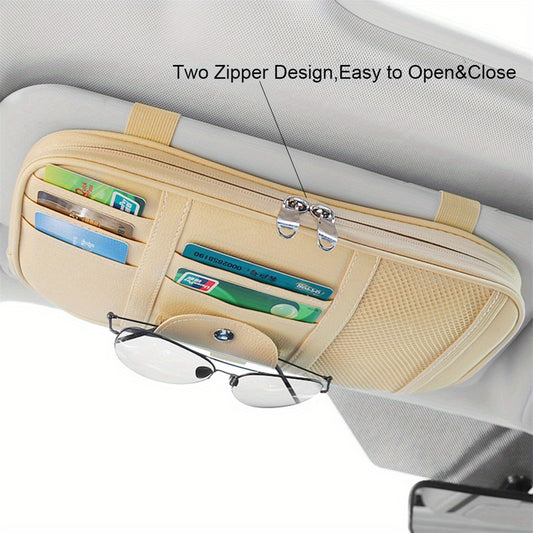 Car Sun Visor Organizer with Pocket Net Zippers