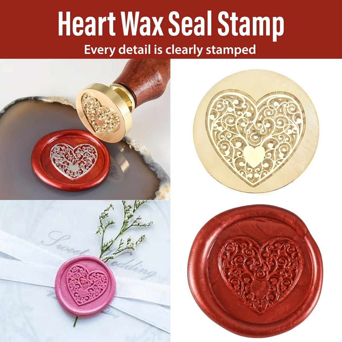 Vintage Wax Seal Stamp 25mm Brass Head Wooden Handle for Wedding Invitations