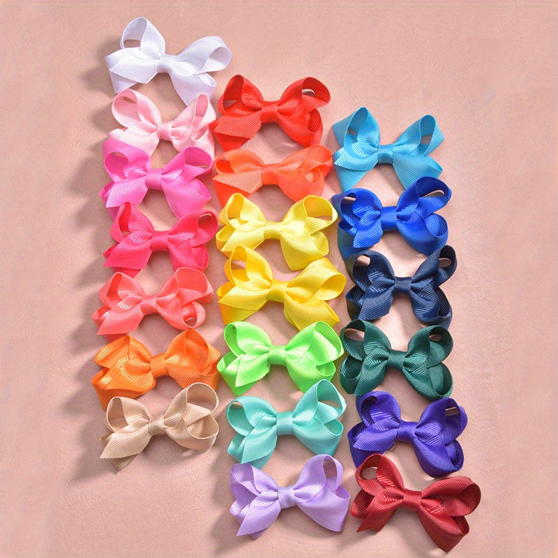 20pcs Colorful Ribbon Bow Hair Clips for Girls