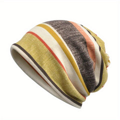 Striped Warm Beanies Elastic Head Wrap Unisex Slouchy Beanie