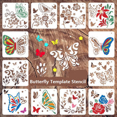 12pcs Butterfly Theme Painting Stencil Wall Sticker DIY Hand painted Template