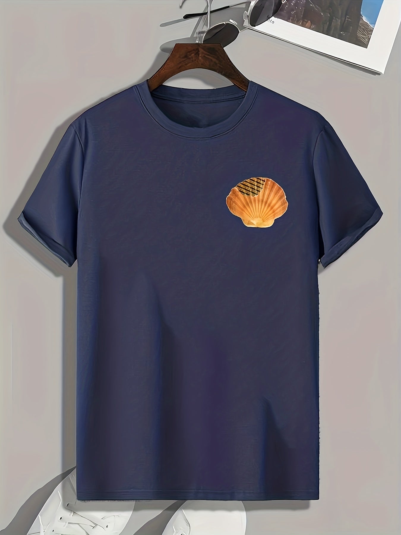 Seashell Pattern Print Men's Comfy Sports T shirt Graphic Tee