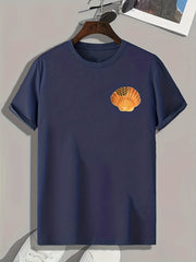 Seashell Pattern Print Men's Comfy Sports T shirt Graphic Tee
