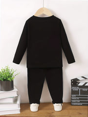 Happy Face Pattern Boy's 2pcs Sweatshirt & Solid Sweatpants Set