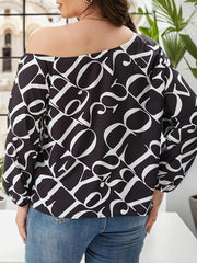 Letter Print Lantern Sleeve Top
