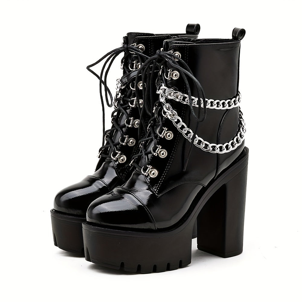 Gothic Chain High Heel Ankle Boots