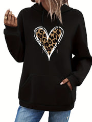 Heart Print Kangaroo Pocket Hoodie Long Sleeve Hoodies Sweatshirt