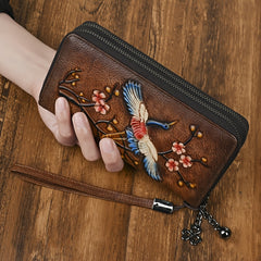 Vintage Style Leather Ladies' Wallet Large Capacity Phone Holder Zipper Closure