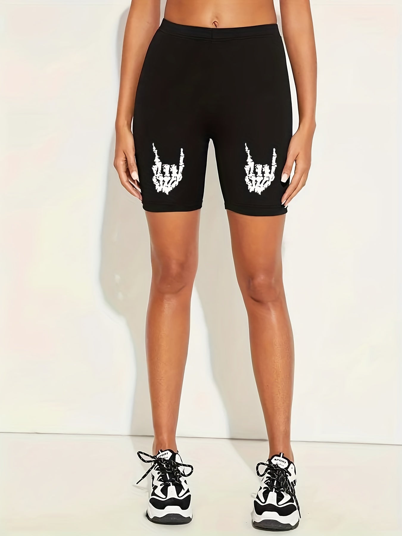 Bone Print High Waist Yoga Shorts Elastic Tight Sports Activewear