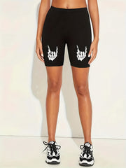Bone Print High Waist Yoga Shorts Elastic Tight Sports Activewear