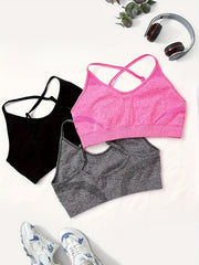 3pcs Solid Yoga Cami Bra Sets Beauty Back Sports Sleeveless Crop Top