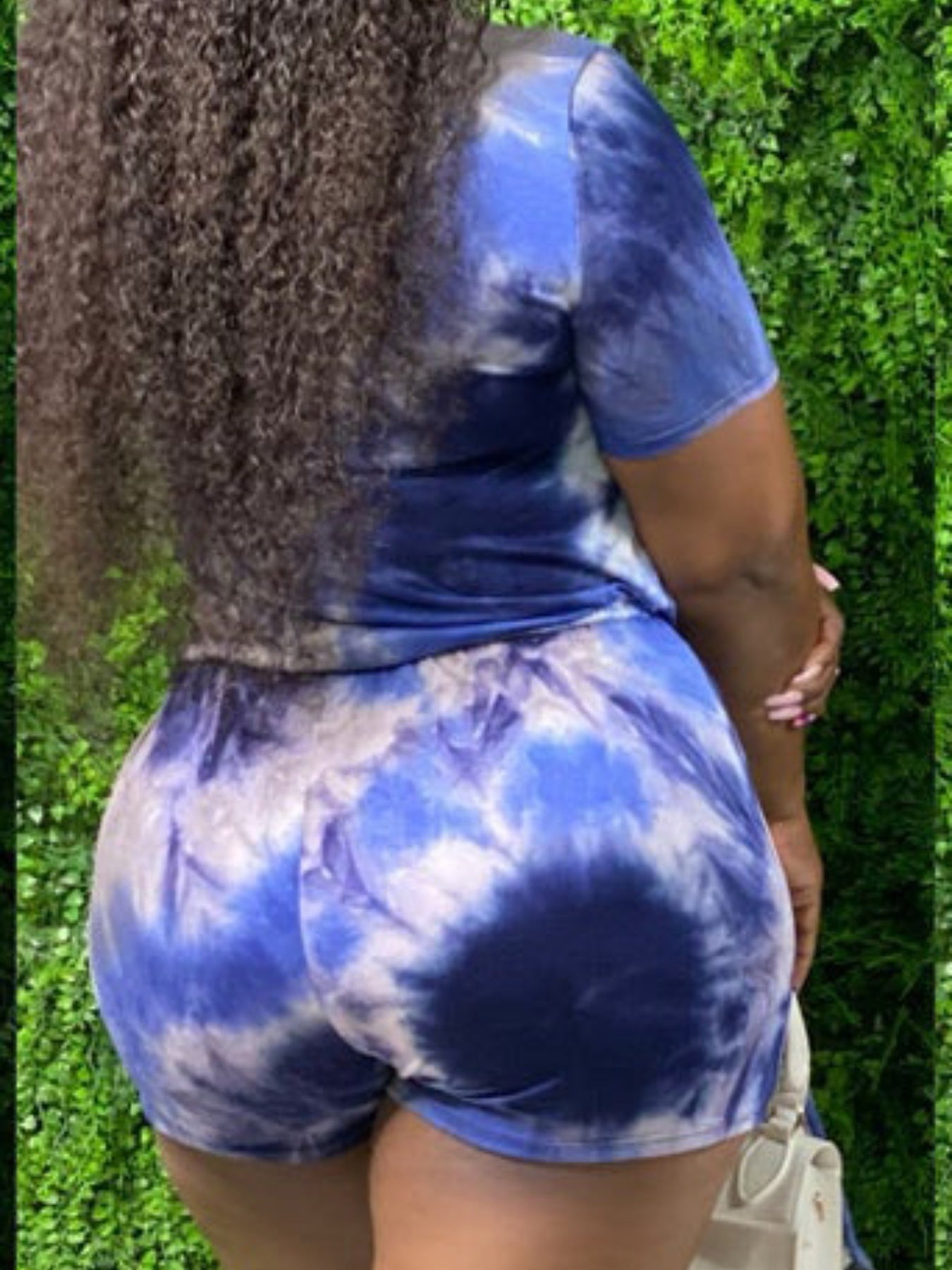 Tie Dye Print Romper Plus Size Women Medium Stretch Round Neck Jumpsuit Shorts