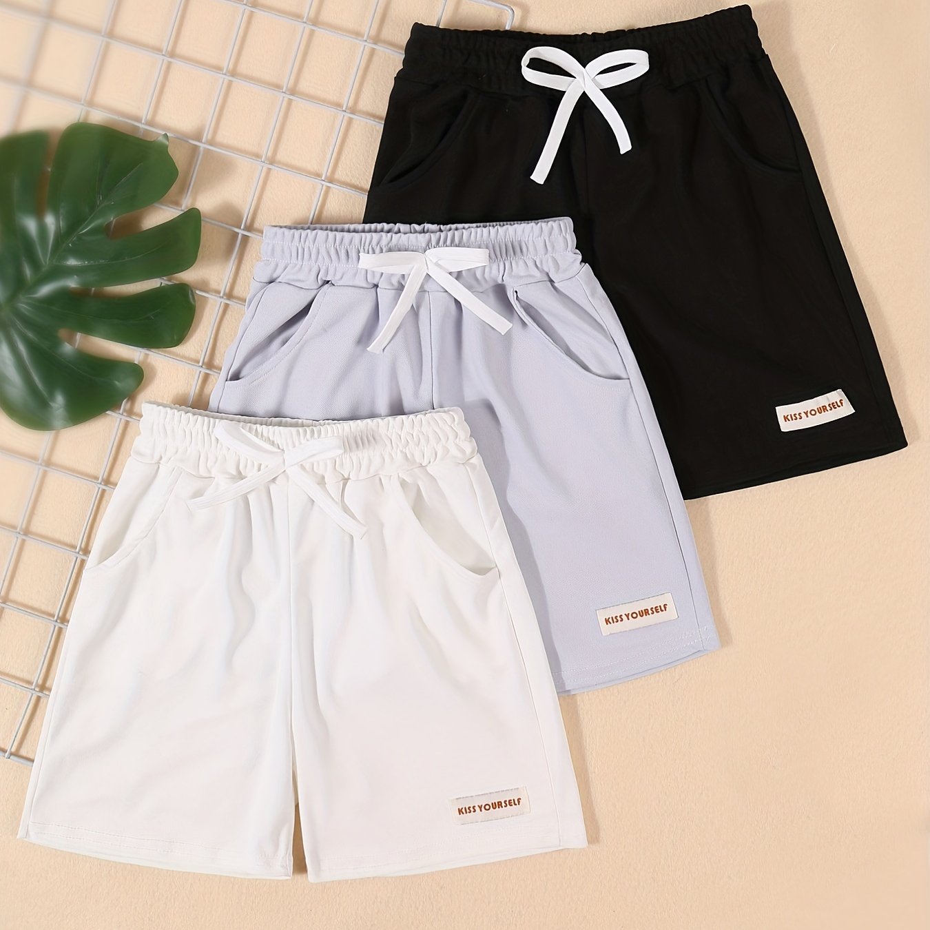 3pcs Boys KISS YOUSELF Shorts Casual Soft Breathable Summer Kids Clothes