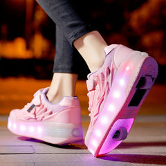 Girl's LED Light Up Roller Shoes with Hook and Loop Fastener