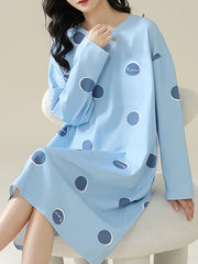 Polka Dot Print NightDress Long Sleeve Pajama Dress
