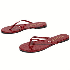 Women's Crocodile Pattern Flip Flops Slip On Flat Beach Shoes