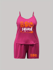 Halloween Pajama Set Women's Plus Ghost & Pumpkin Print Cami Top & Sho