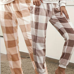 2 Pcs Plaid Lounge Pants Elastic Waist Women's Sleepwear