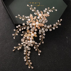 Golden Pearl Bridal Comb Floral Wedding Crystal Rhinestone Comb