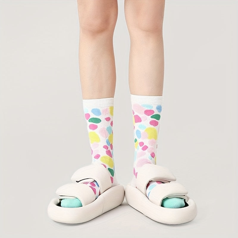 3 Pairs Colorblock Crew Socks Novelty & Funny Mid Tube Socks