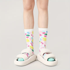3 Pairs Colorblock Crew Socks Novelty & Funny Mid Tube Socks