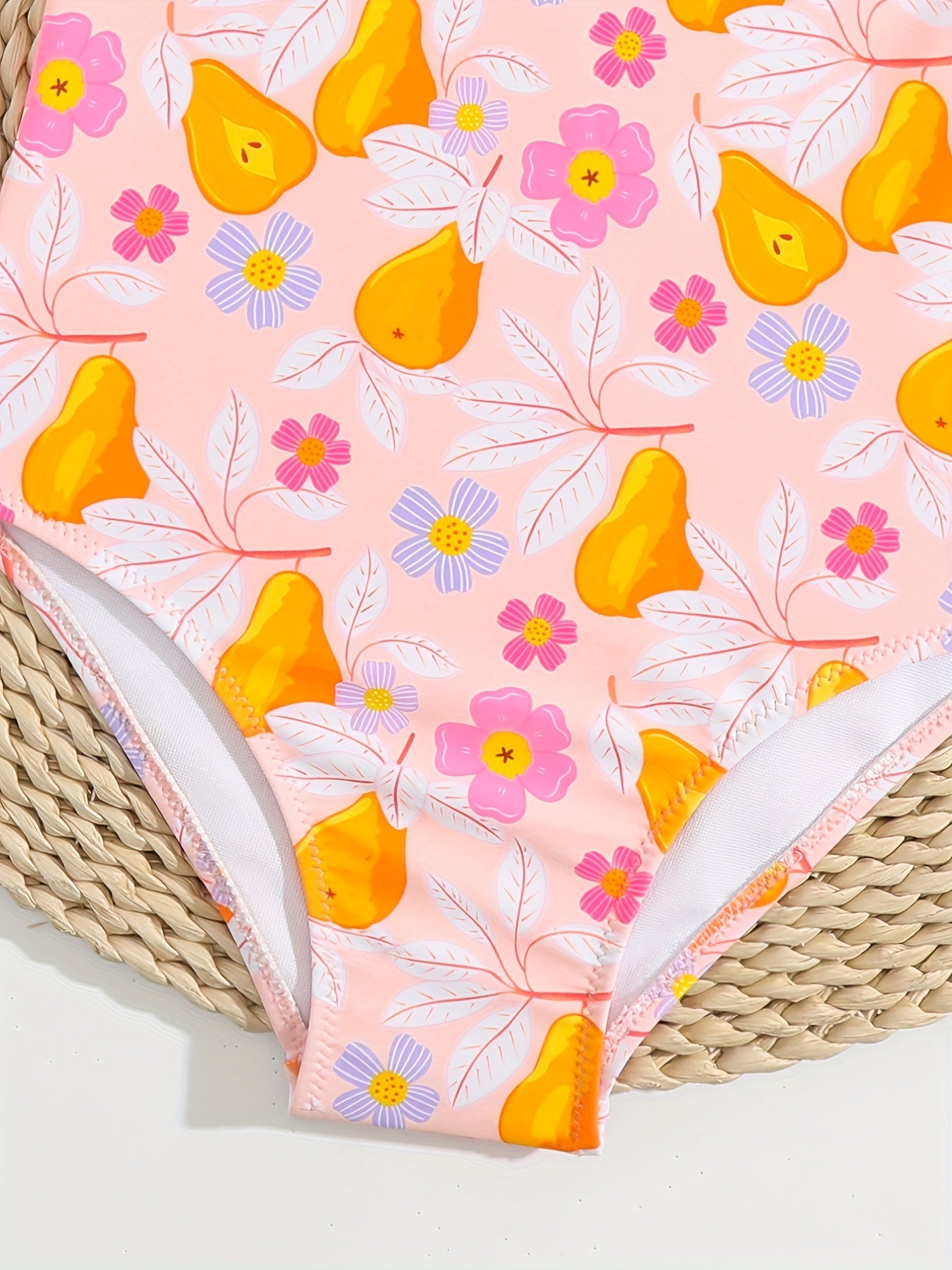Girls Ruffle Pear Floral Print One Piece Swimsuit