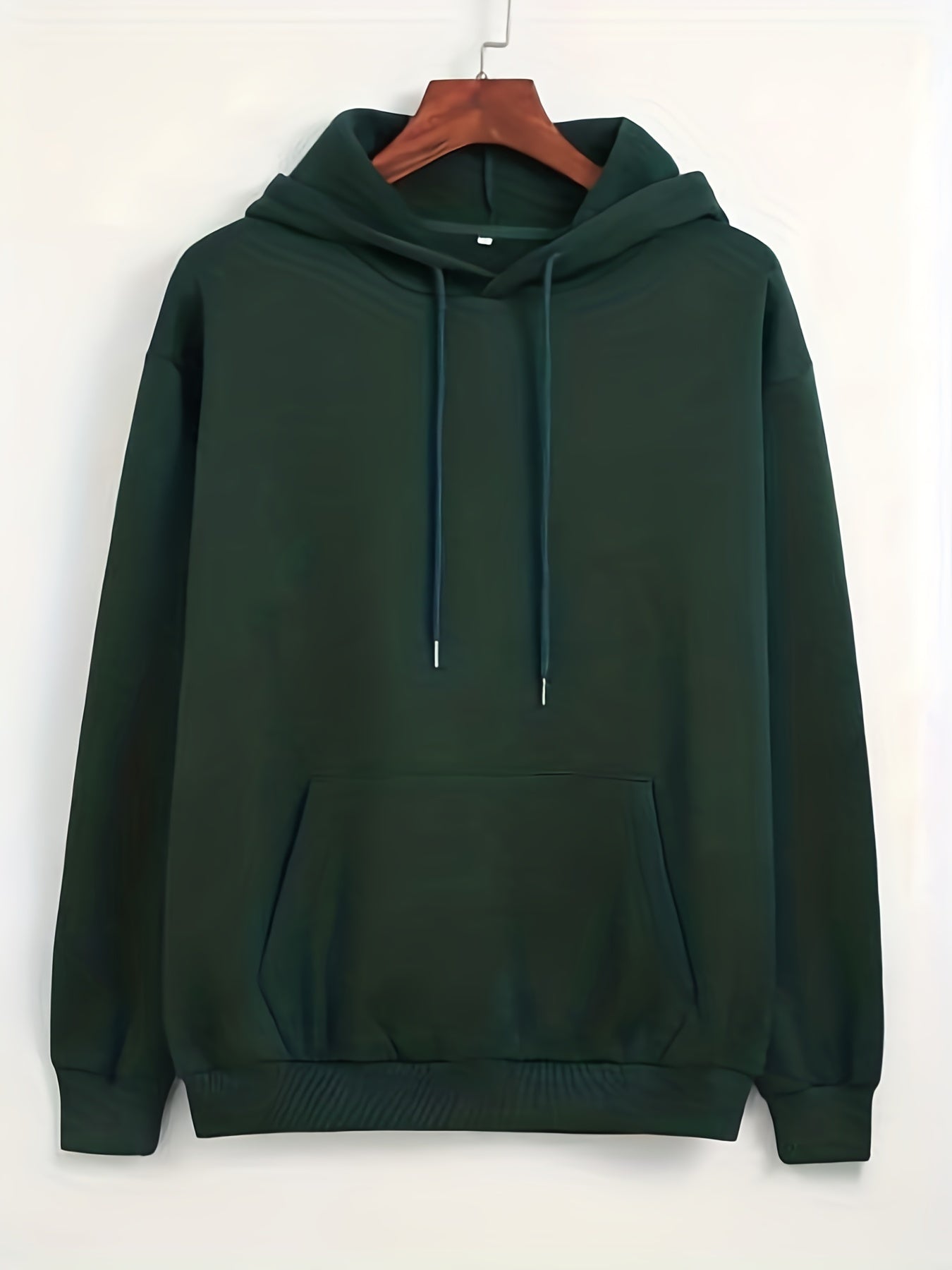 Solid Kangaroo Pocket Hoodie Casual Long Sleeve Drawstring Hoodies Sweatshirt