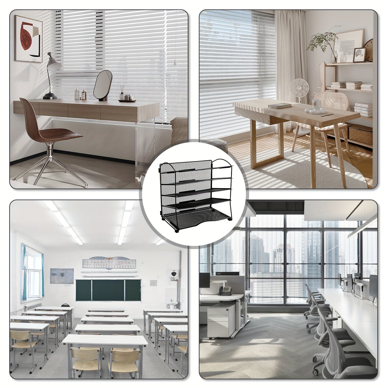 Iron 5 Layer Grid Desktop Tray Organizes Mail & Documents on Desks