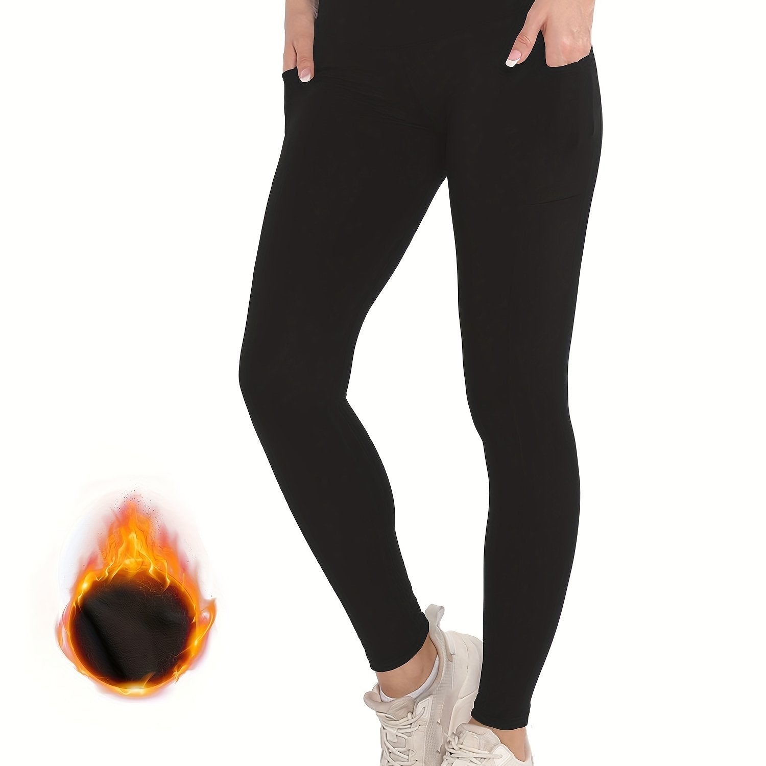 High Waist Fleece Lined Yoga Pants with Side Pocket